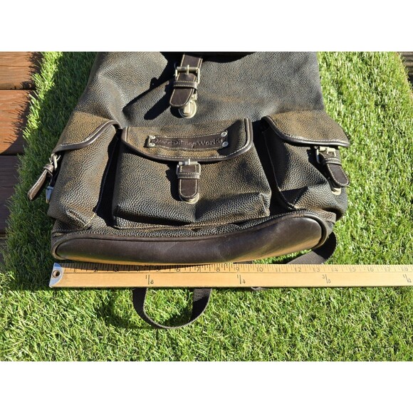 Vtg Walt Disney World Large Rucksack Backpack Brown Faux Leather 3 Pockets - Picture 5 of 16